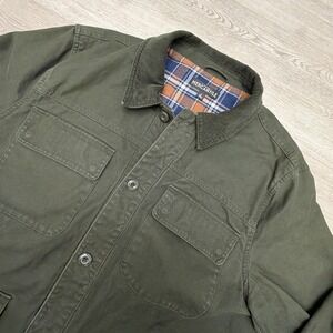 J. Crew Mercantile Chore Coat Barn Jacket Men L Lined Button Flap Pocket Green